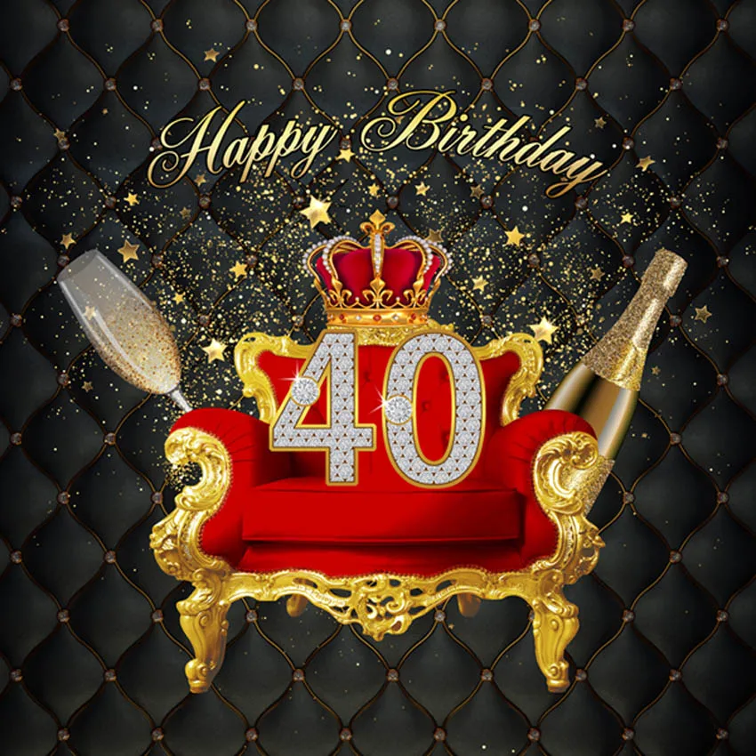 

10x10FT Golden Sequins Happy 40th Birthday Prom Party Champagne Star Custom Backdrop Photo Studio Background Vinyl 300cm x 300cm