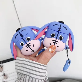 

Cute 3D Cartoon Eeyore Cover Bluetooth Wireless Earphone Silicone Case for AirPods 1 2 Headset Charging Box Bags with Ring Strap
