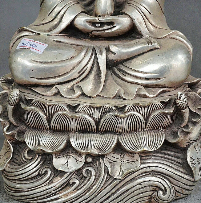 912+++ 1" Китайский буддизм Серебряная ваза Kwan-yin Guan Yin Boddhisattva статуя богини