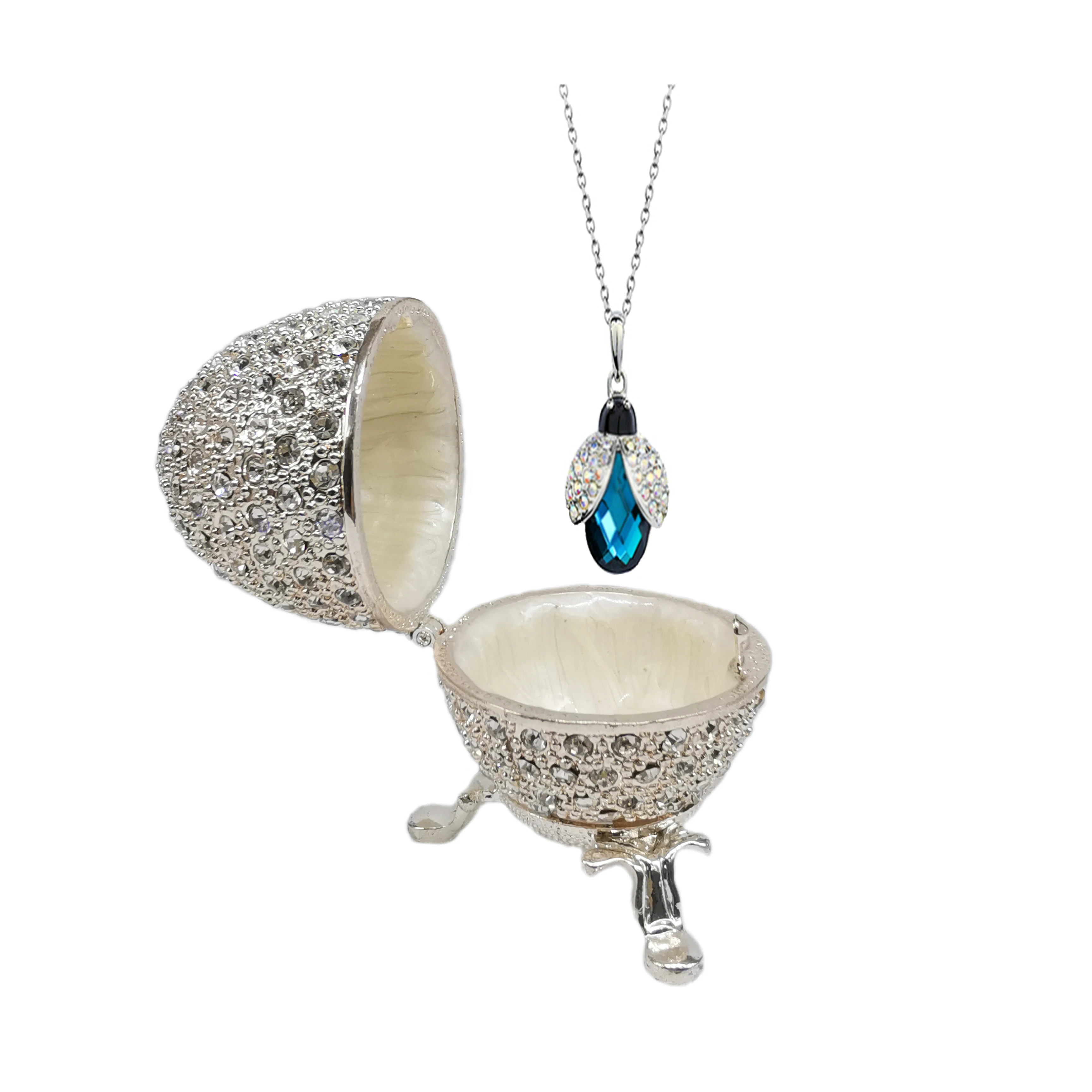 QIFU New Arrival Metal Silver Easter Faberge Egg Crafts Trinket Box Home Decor Gift 5
