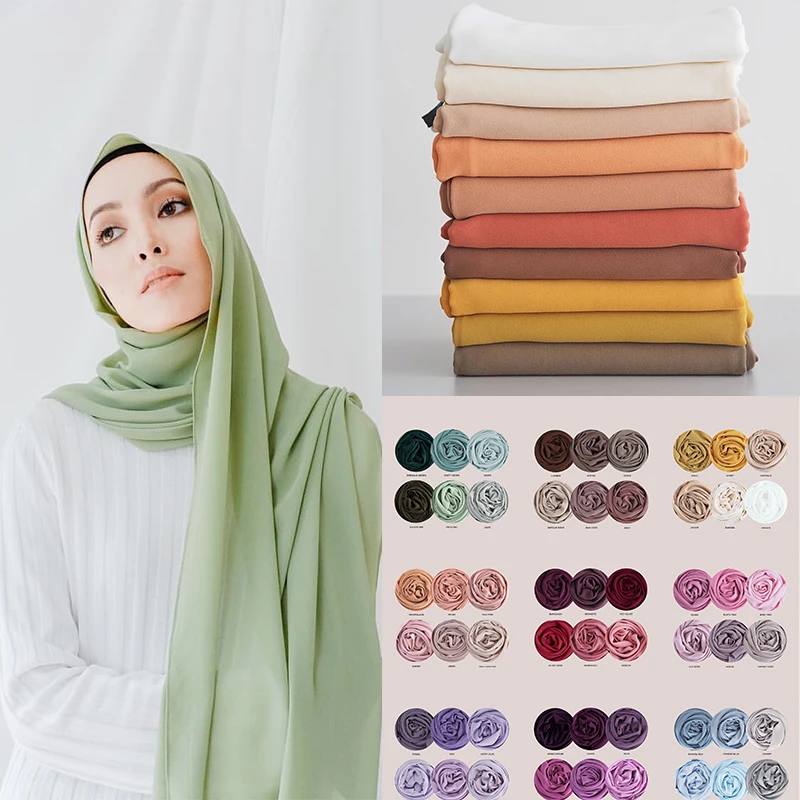 Muslim Chiffon Hijab Scarf Women 2020 Islam Scarves Solid Color Shawl Head Wrap Islamic Hijabs Headscarf Foulard Femme Musulman