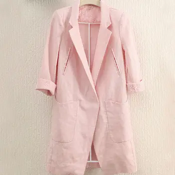 

2020 Spring Seven-point Sleeves Linen Suit Jacket Female Mid-length Large Size Casual Thin Women Coat Fashion Women Blazer