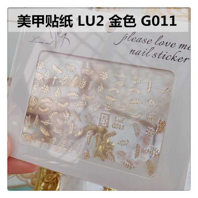 Nail Sticker Decal Patch Bronzing Letter Sticker Light Golden Alphabet Flowers Design for Nail Tattoo LU2 G001-G029
