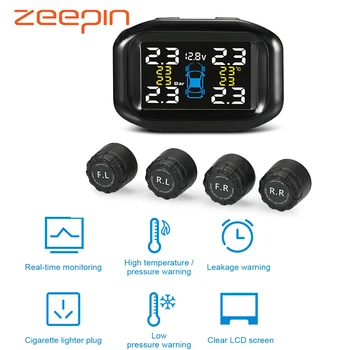 

Car Tire Pressure Monitoring System Cigarette Lighter Plug Auto TPMS LCD Display Tyre 4External Sensor Car Security USB Charging