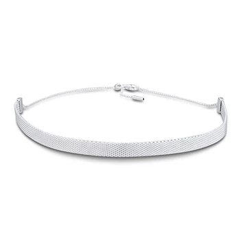 

QANDOCCI 925 Sterling Silver Reflexions Mesh Choker Necklace Silver 925 Necklaces for Women DIY Charms Beads Jewelry Making
