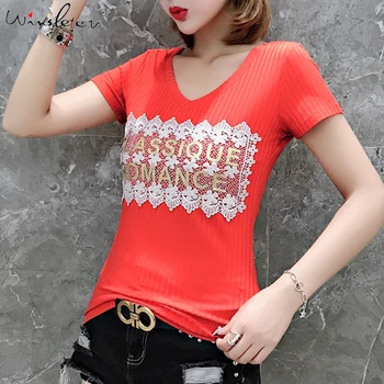 

Summer Korean Clothes T-shirt Chic Applique Letter Women Tops Ropa Mujer Shirt Short Sleeve Bottoming Shirt Tees 2020 New T06333