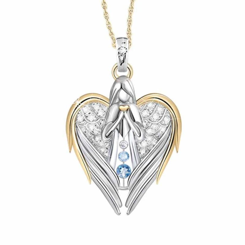 Heart Shape Angel Wing Crystal Necklace Cross Footprint Lighthouse Pendant Jewelry Valentine