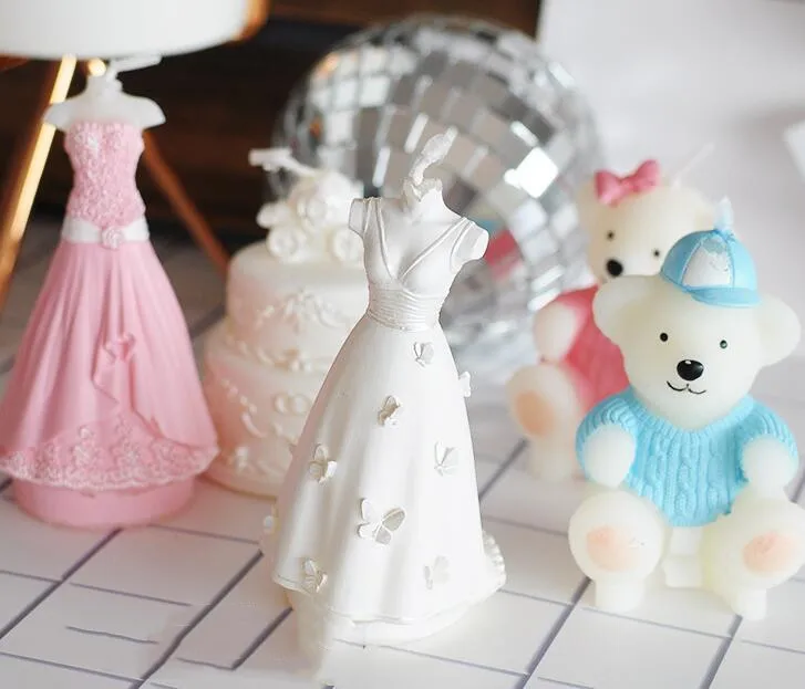 Элегантное свадебное платье дизайн искусство Свеча белый романтический искусственный медведь платье украшение торта для детского душа сувенир на день рождения