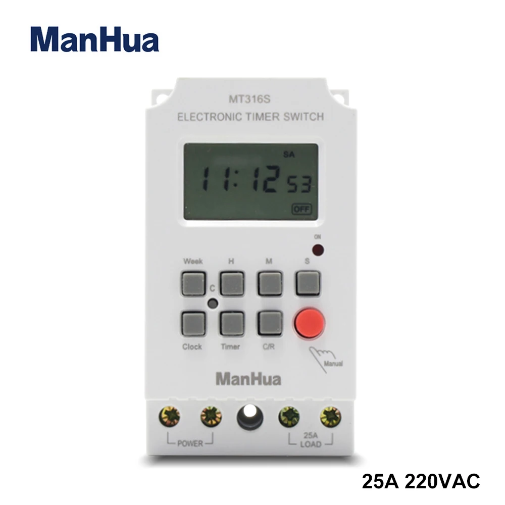 

ManHua Din Rail MT316S 220VAC 25A Programmable Timer Automatic Multifunctional Electronic Digital Time Switch
