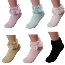 Модные женские винтажные кружевные мягкие короткие носки с оборками и цветочным рисунком милые хлопковые носки принцессы для девочек Лидер продаж, 6 цветов, O10