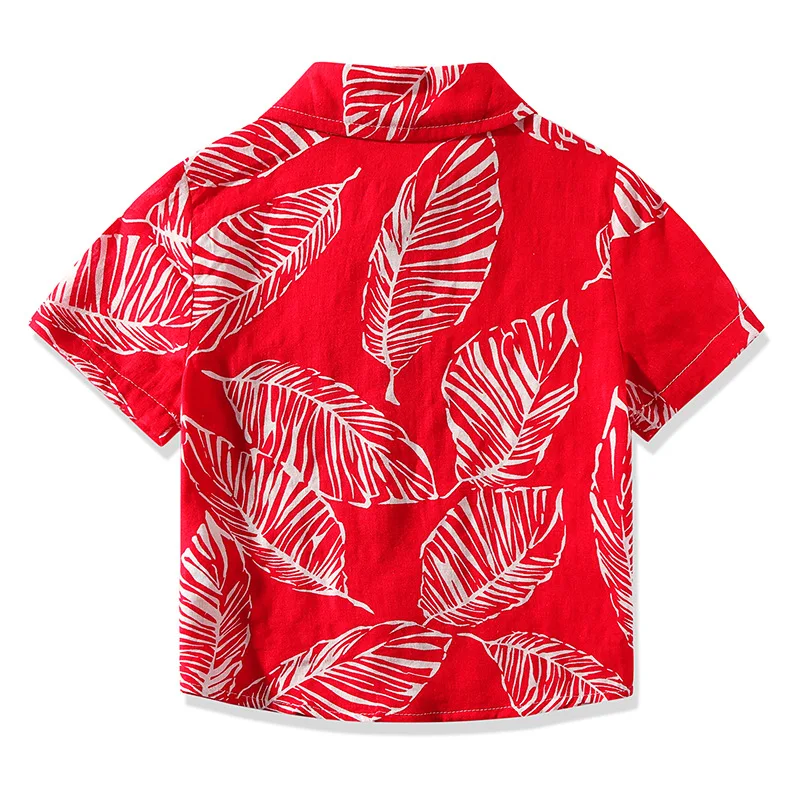 Children Shirt/T-shirt Summer BOY'S Seaside Full Printed Leaf Short-sleeved Shirt Baby Fold-down Collar Tops