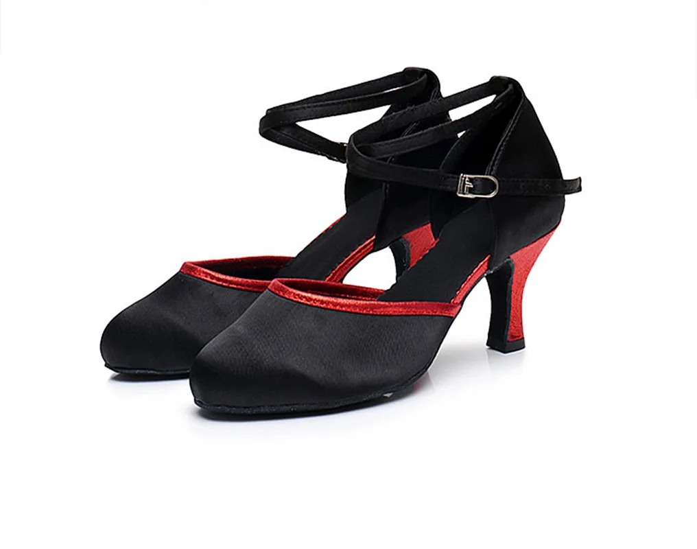 Women Standard Shoes Black Satin Closed Toe Ladies Ballroom Dance Shoes Soft Outsole Modern Dance Heeled 5cm/7cm 3