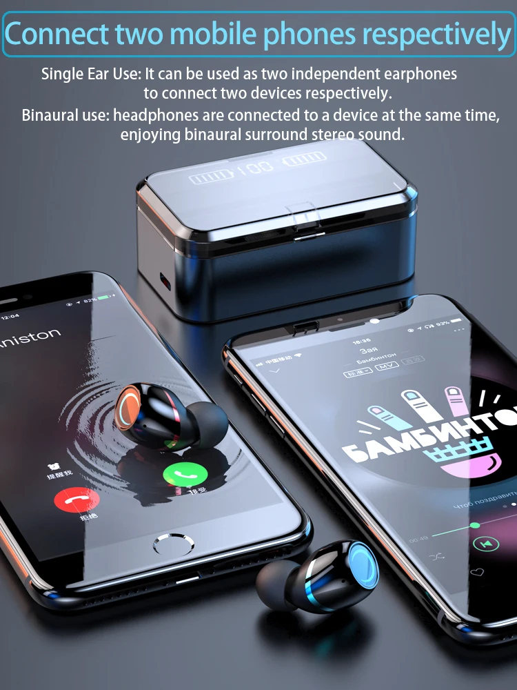 G09TWS 5,0 Bluetooth 9D стерео наушники беспроводные наушники IPX7 водонепроницаемые наушники 3300 мАч светодиодный умный внешний аккумулятор держатель для телефона