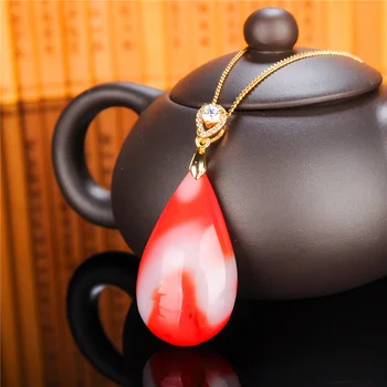 

Natural Color Hand-carved Water Drop Jade Pendant Jewelry Necklace Fashion Women's 925 Silver Inlaid Water Drop Pendant