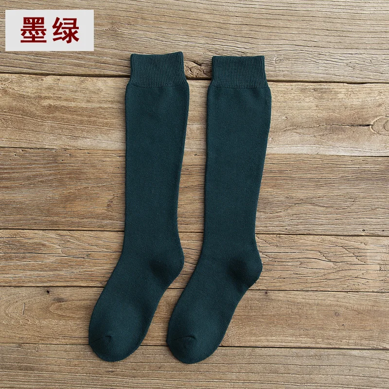 1 пара, женские носки, Осень-зима, модные длинные носки, консервативный стиль, гетры, одноцветные, высокие, эластичные, хлопковые, толстые, махровые носки - Цвет: Dark green