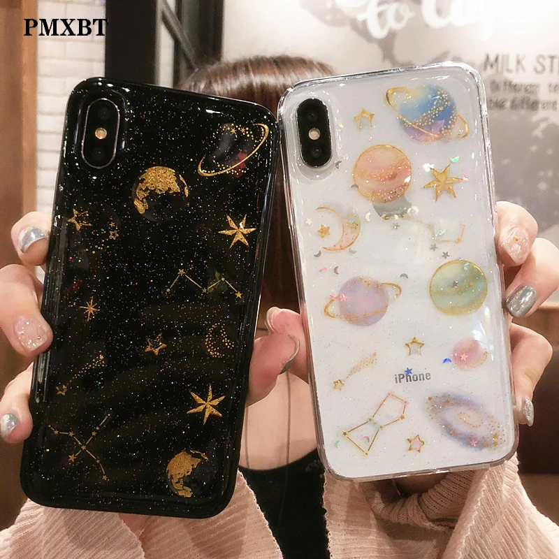 Роскошные блестящие чехлы для телефонов с космосом и планетой iphone XS MAX XR чехол