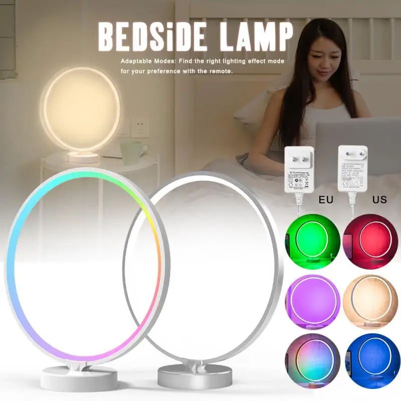 

Hot Circle Mood Bedside Lamp Remote Control LED Nightstand Lamp with 4 Brightness Levels 6 Colorful Lighting Effect Modes