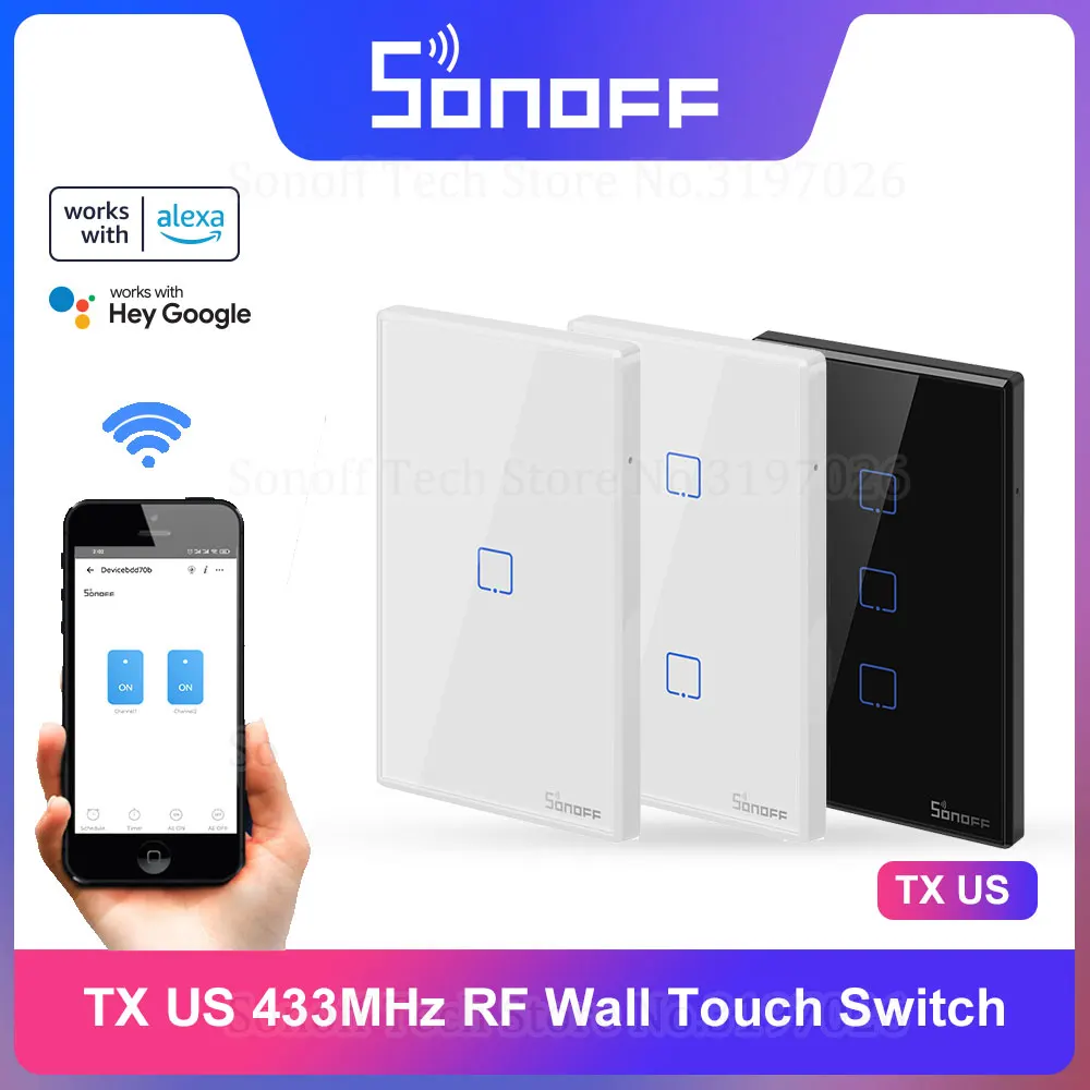 SONOFF TX US Wall Smart Switch 433Mhz RF Remote Control Wi-Fi Touch Switch via eWeLink APP Works With Alexa Google Home smart switch