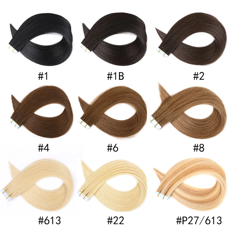 JF Human Hair Tape In Extensions Peruvian Natural Seamless Skin Weft 12-26" Black Brown Blonde PU Straight 100% Virgin Remy Hair
