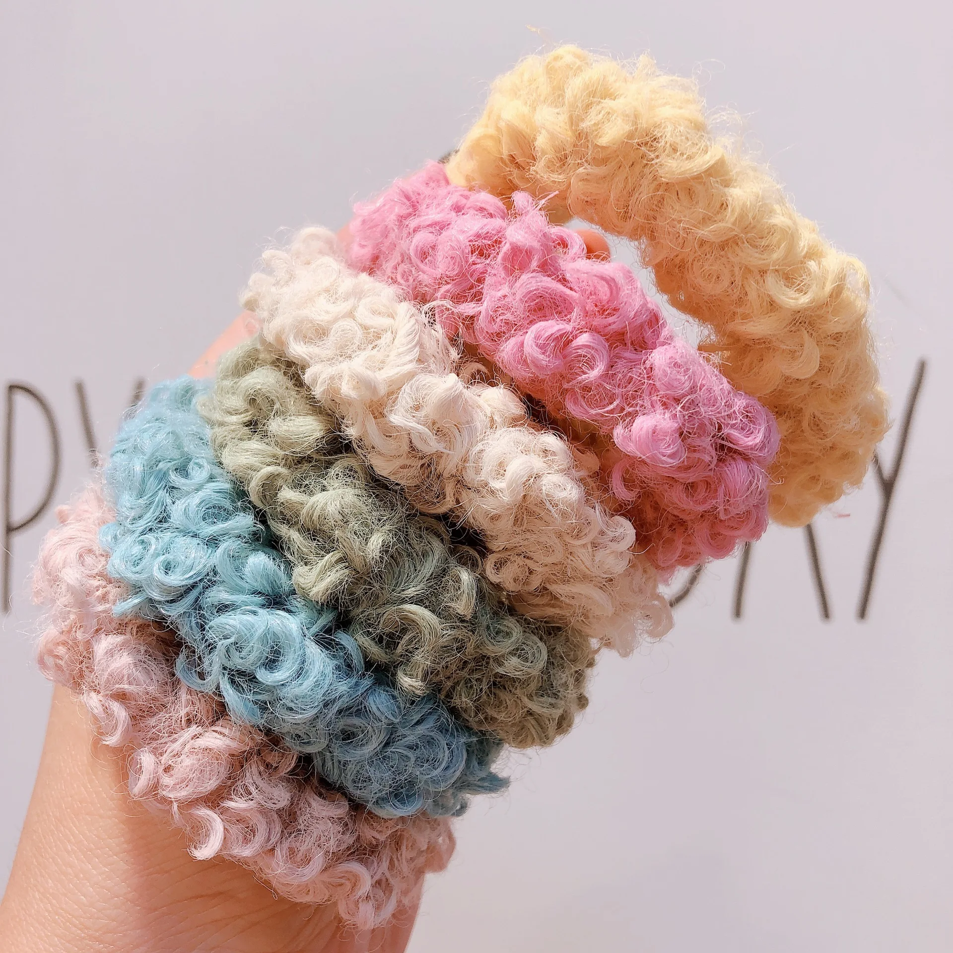 

2 Pieces Hair Bands Ornament Solid Imitation Lamb Wool Elastic Hair Band Candy Color Furry Hair Loop Headwear For Women Scrunchy