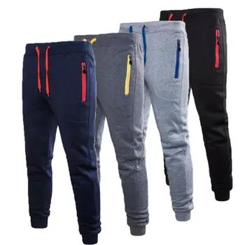 

Mens Sport Pants Long Trousers Tracksuit Gym Fitness Workout Joggers Sweatpants Casual Pocket Zipper Men Pants Drawstring Waist