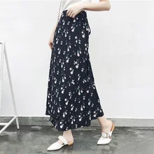 Женская Корейская стильная длинная шифоновая юбка с цветами, праздничная пляжная Высокая талия шифон, один размер, летняя юбка до щиколотки