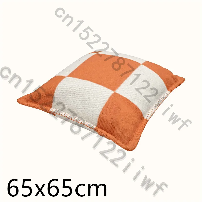 Бренд H одеяло плед кашемир крючком мягкий шерстяной шарф шаль Портативный Теплый диван кровать флис вязаный розовый плед наволочка - Цвет: H Pillow 65cm Orange
