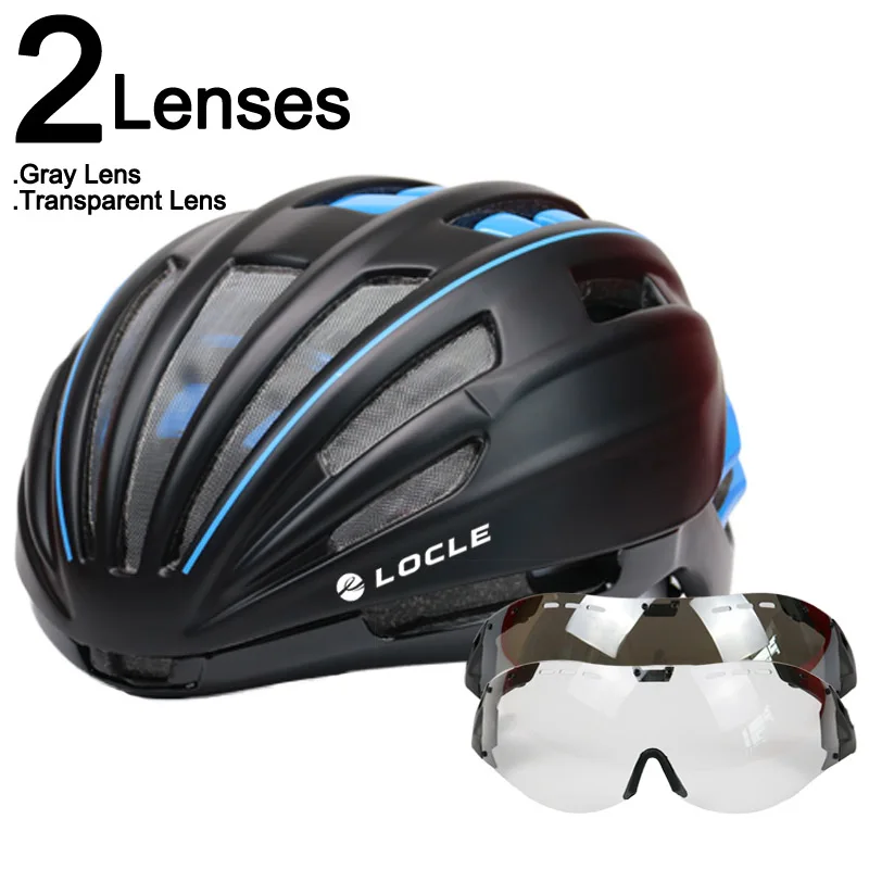 Black Blue 2 Lenses LOCLE Goggles велосипедный шлем двухслойный дорожный горный велосипедный шлем с линзой ультралегкий Casco Ciclismo велосипедный шлем 55-61 см - Цвет: Black Blue 2 Lenses