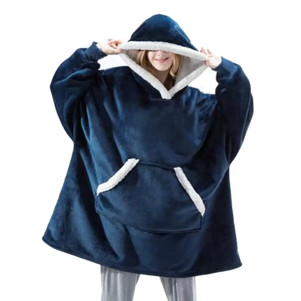 Microfiber Plush Flannel Blanket With Sleeves Super Soft Warm Outdoor Pocket Hoodie Adult Winter Hooded TV Blankets