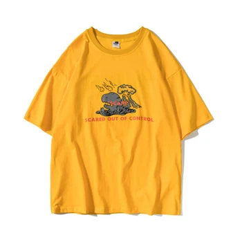 

Mens Letter Printed Oversized T Shirt 100%Cotton Streetwear Women Yellow tshirt Unisex 2020 Summer Short Sleeve Couples Top tees