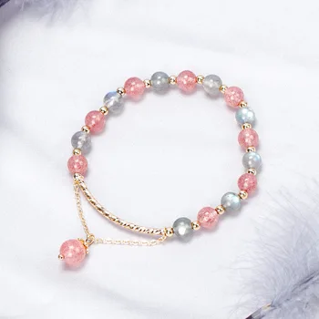 

Natural Strawberry Crystal Gray Moonstone Bracelets Women's Lucky Crystal INS Non-mainstream Design Simple Normcore Style Bracel