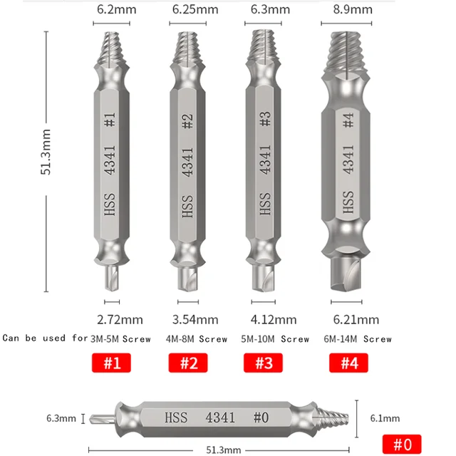 Alta calidad 6 uds dañado tornillo Extractor velocidad brocas roto velocidad perno Extractor perno removedor de pernos herramienta 2