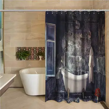 

Antique Odorless Waterproof Shower Curtain Bathtub in Old Room Bathroom Fresh Flower Bouquet Vase Victorian Retro Style Large