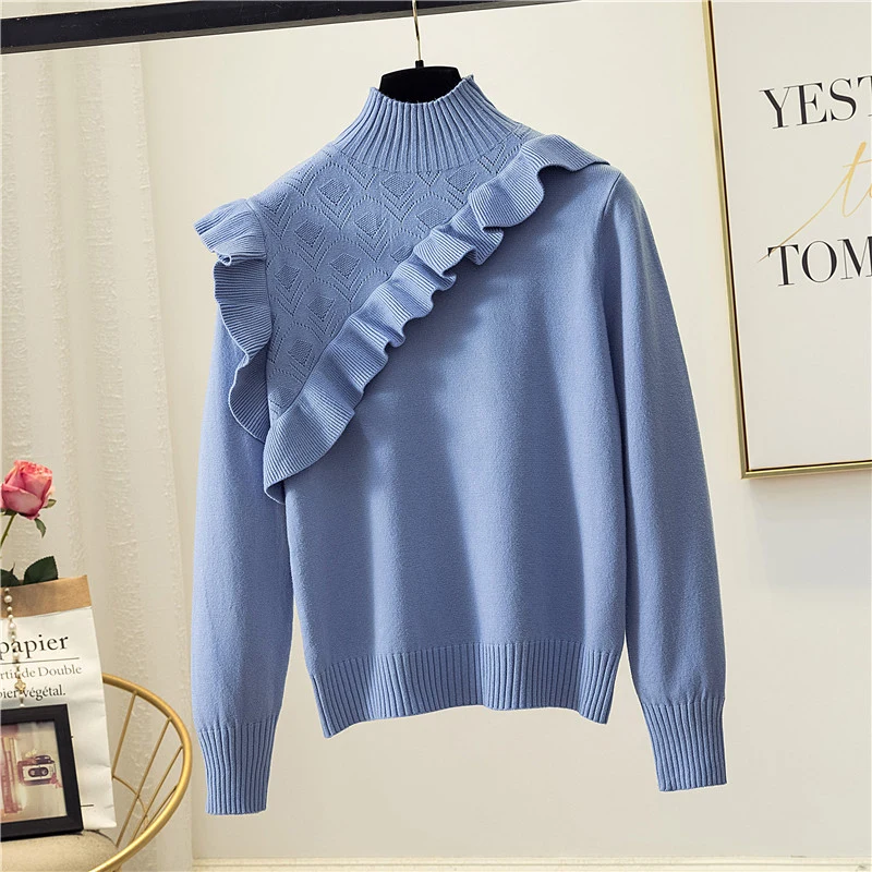 TIGENA Fall Winter Pullover and Sweater Women 2020 Korean Ruffles Thick Warm Knitted Jumper Female Yellow Blue Knitwear | Женская одежда