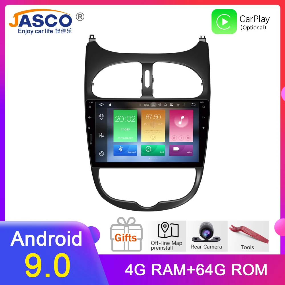 Android 9 0 автомобильный DVD-плеер GPS ГЛОНАСС навигация Мультимедиа для Peugeot 206 2000-2016