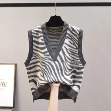 Gilet veste automne tricot pull femme hiver zèbre motif vêtements chauds en vrac style coréen