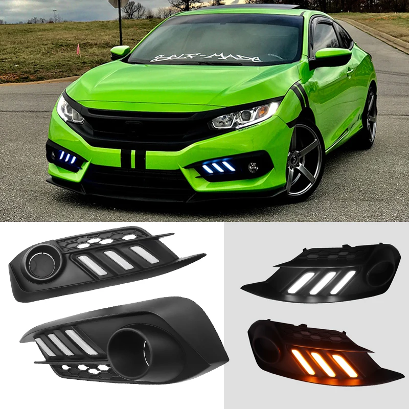 

Turning Signal Style Relay 12V Car LED DRL Daytime Running Lights Accessories with Fog Lamp hole For Honda Civic 10th 2016 2017