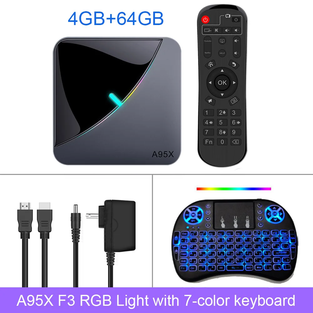 ТВ-приставка LEMADO A95X F3 Android 9,0 Amlogic S905X3 8K Netflix 4G 64G HDMI 2,0 2,4G& 5G wifi USB 3,0 RGB светильник Android tv Box - Color: 4G 64G backlit i8