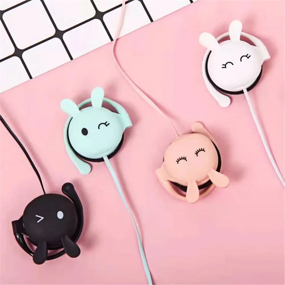3.5mm Cute Rabbit Headphones Stereo Ear Hook Sport Wired Earphones