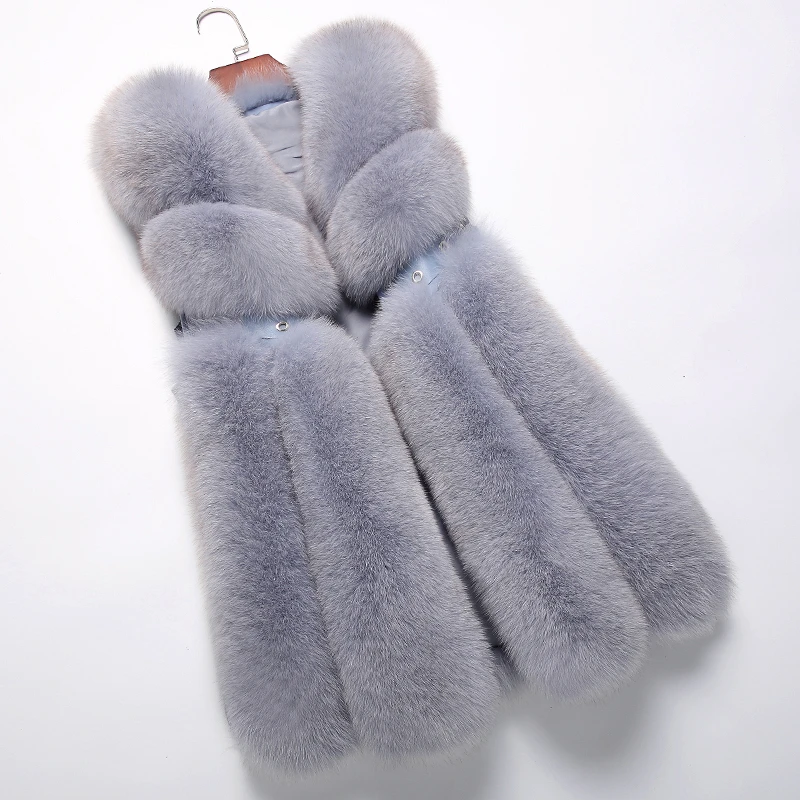 ZDFURS* Новое поступление женская зимняя шуба из натурального Лисьего меха горячая распродажа большой меховой длинный меховой жилет для женщин жилет - Цвет: 8