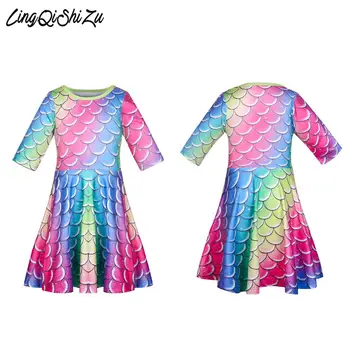 

Girls Rainbow Dress Fish scale Colorful Clothes Dress Birthday Costum For Kids Girl Party Princess Vestidos for Girl 2517
