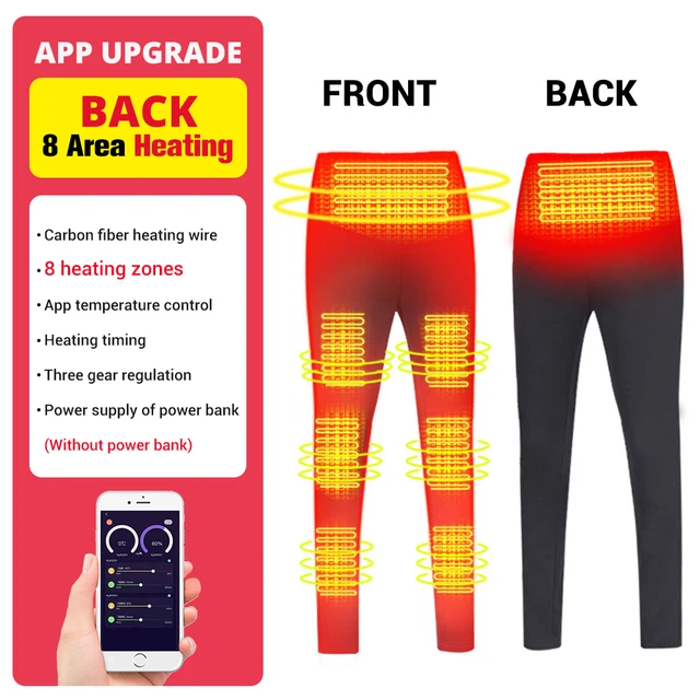 Winter Heated Underwear Suit Smart Phone APP Control Temperature USB Battery Powered  Fleece Thermal Motorcycle Jacket NEW 8 Area Men Pants