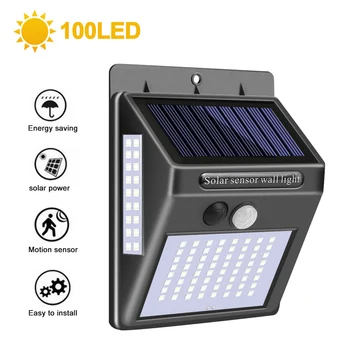 

100 LED Solar Light Outdoor Solar Lamp Waterproof Solar Powered Light PIR Motion Sensor Wall Light For Garden Decoration