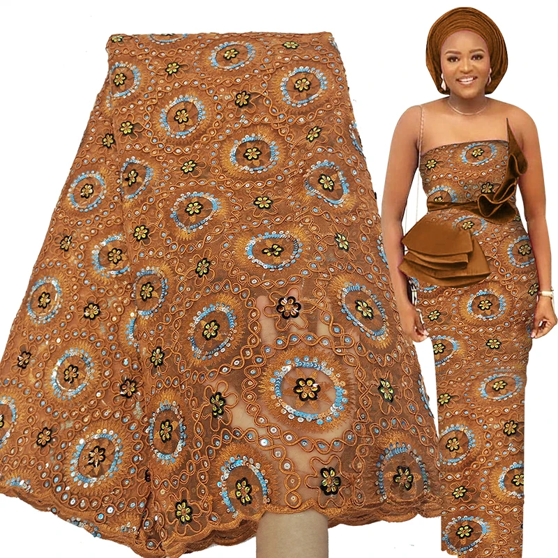 

Bestway Luxury Sequence Corded Embroidery African Lace Fabric 5 Yards High Quality Net Nigerian Wedding Asoebi Lace Material