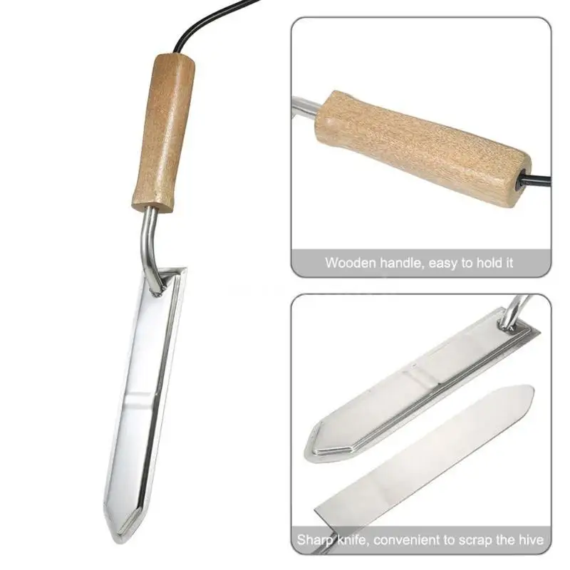 Практичный электрический медовый нож с вилкой европейского стандарта удобство и экономия времени для пчеловодства резка из нержавеющей стали деревянный скребок Инструмент