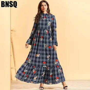 

Muslim Print Abaya Floral Maxi Dress Bohemian Ethnic Kimono Robe Gowns Middle East Eid Ramadan Islamic Vestidos Verano Mujer