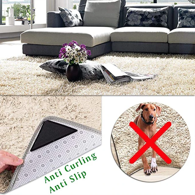 4 Pcs Rug Pad Gripper For Hardwood Floors, Washable Non Slip Rug Fixed Sticky  Pads (white)