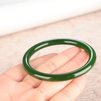 

Zheru Jewelry Hetian Jade Green Round Bar 54-64mm Bracelet Elegant Princess Jewelry Best Gift for Mom and Girlfriend