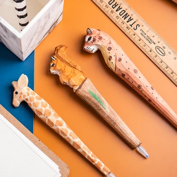 

Kawaii animal creative three-dimensional handmade solid wood carving gel pen black water-based pen signature pen gift stationery
