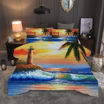 

BEST.WENSD wholesale watercolor duvet set pillowcase king size bedding set Europe comforter set full queen Sea scenery bedding